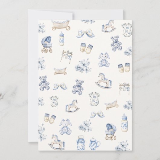 Toile De Jouy Baby Shower Blue Bow Boy Invitation 招待状 (裏面)