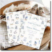 Toile De Jouy Baby Shower Blue Bow Boy Invitation 招待状