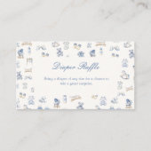 Toile De Jouy Baby Shower Blue Bow Diaper Raffle エンクロージャーカード (正面)