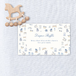 Toile De Jouy Baby Shower Blue Bow  Diaper Raffle エンクロージャーカード