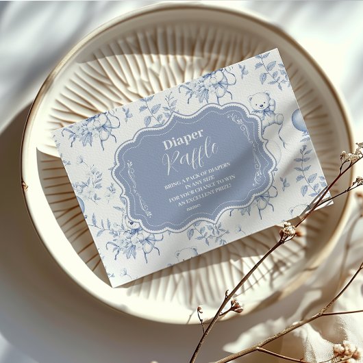 Toile De Jouy Bearベビーシャワーディパーラッフル エンクロージャーカード
