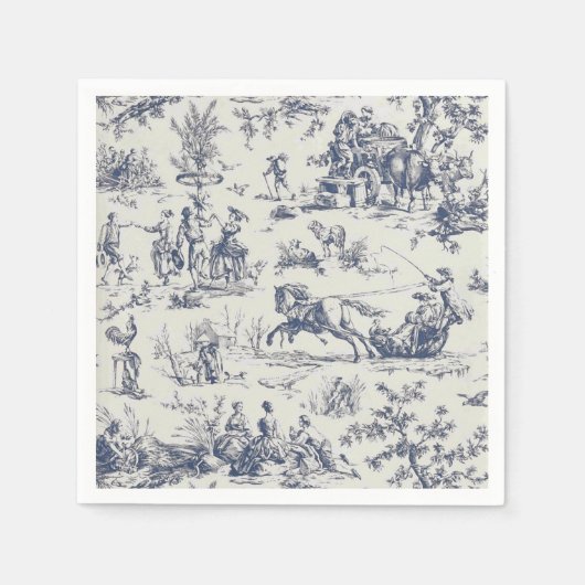 Toile de Jouy bleue スタンダードカクテルナプキン (正面)