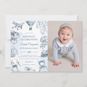 Toile De Jouy Blue Birthday Partyの写真 招待状 (正面)