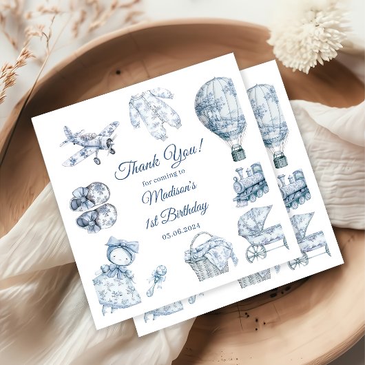 Toile De Jouy Blue Birthday Party スタンダードカクテルナプキン