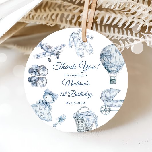 Toile De Jouy Blue Birthday Party フェイバータグ