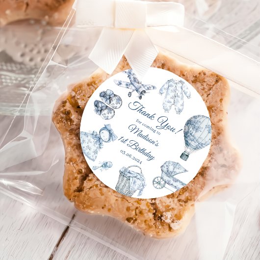 Toile De Jouy Blue Birthday Party  ラウンドシール