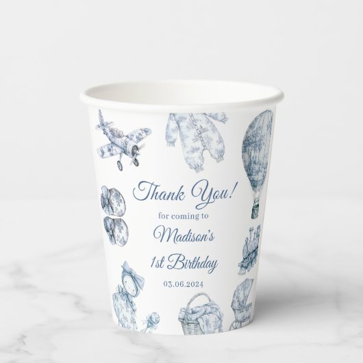 Toile De Jouy Blue Birthday Party 紙コップ (裏面)