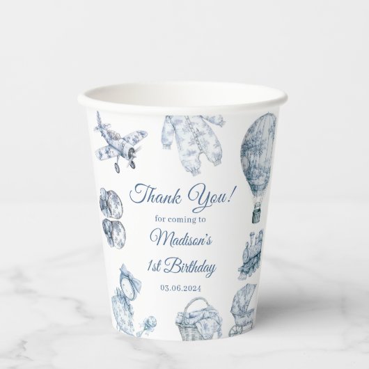 Toile De Jouy Blue Birthday Party 紙コップ (正面)