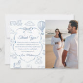 Toile De Jouy Blue Bow Baby Shower Thank You Card  招待状 (正面)