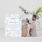 Toile De Jouy Blue Bow Baby Shower Thank You Card  招待状 (スタンド正面)