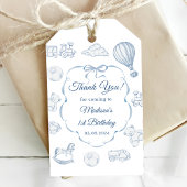 Toile De Jouy Blue Bow Birthday Party ギフトタグ