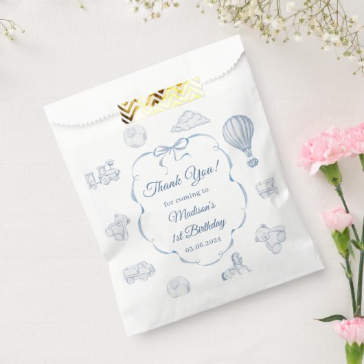 Toile De Jouy Blue Bow Birthday Party  フェイバーバッグ (封をした状態)