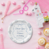 Toile De Jouy Blue Bow Birthday Party ペーパープレート (パーティー)