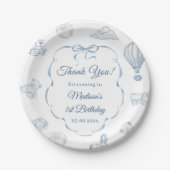 Toile De Jouy Blue Bow Birthday Party ペーパープレート (正面)