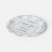 Toile De Jouy Blue Bow Birthday Party ペーパープレート (アングル)