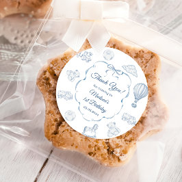 Toile De Jouy Blue Bow Birthday Party  ラウンドシール