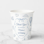 Toile De Jouy Blue Bow Birthday Party 紙コップ (正面)