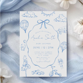 Toile De Jouy Blue Boy Baby Shower  招待状