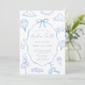 Toile De Jouy Blue Boy Baby Shower  招待状 (スタンド正面)