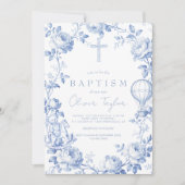 Toile De Jouy Blue  Boy Baptism 招待状 (正面)