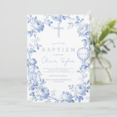 Toile De Jouy Blue  Boy Baptism 招待状 (スタンド正面)