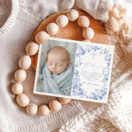 Toile De Jouy Blue Boy Baptism Thank You Card サンキューカード