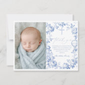 Toile De Jouy Blue Boy Baptism Thank You Card サンキューカード (正面)