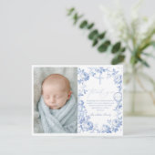 Toile De Jouy Blue Boy Baptism Thank You Card サンキューカード (スタンド正面)