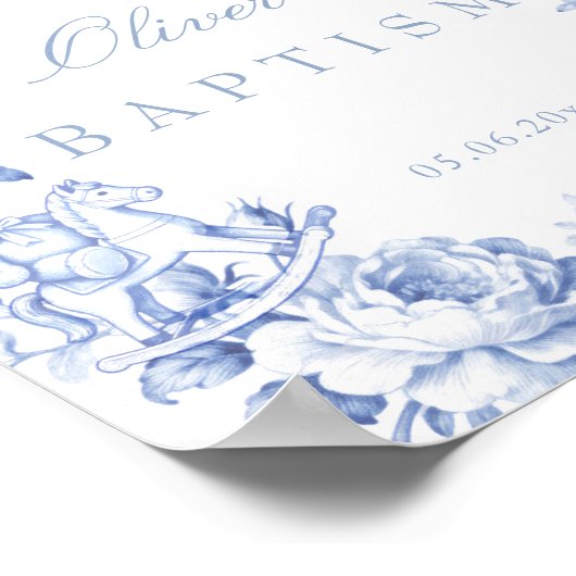 Toile De Jouy Blue Boy Baptism Welcome ポスター (角)