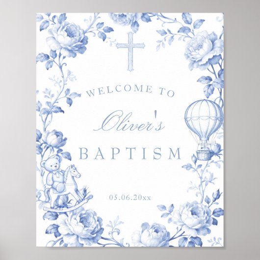 Toile De Jouy Blue Boy Baptism Welcome ポスター (正面)