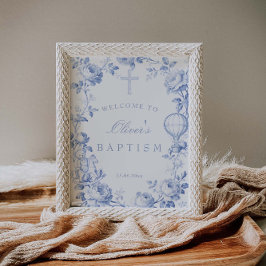 Toile De Jouy Blue Boy Baptism Welcome ポスター