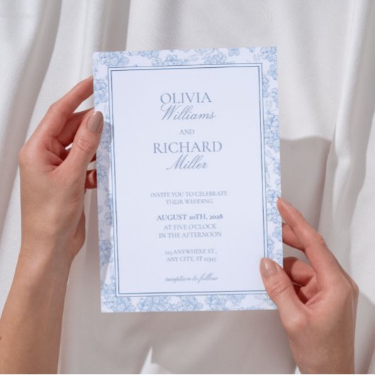 Toile de Jouy Blue Wedding Invitation, 招待状