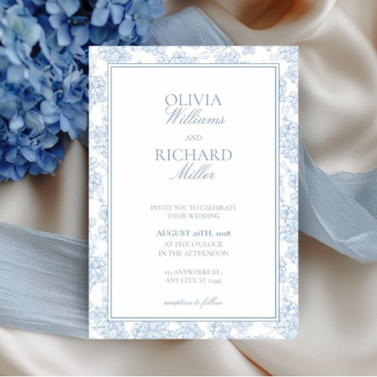 Toile de Jouy Blue Wedding Invitation,  招待状