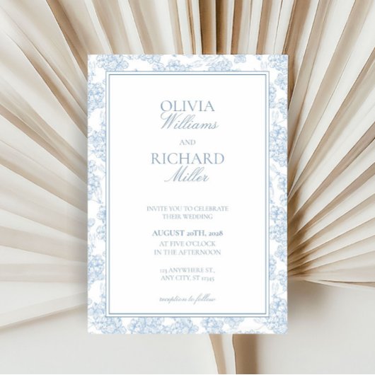 Toile de Jouy Blue Wedding Invitation, 招待状