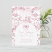 Toile de Jouy Bridal shower French Pink Bow Paris 招待状 (スタンド正面)