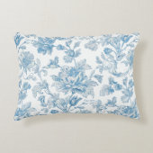 Toile-de-jouy Chinoiseries Blue Floral Pattern アクセントクッション (正面)