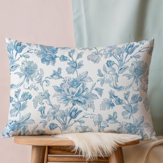 Toile-de-jouy Chinoiseries Blue Floral Pattern アクセントクッション