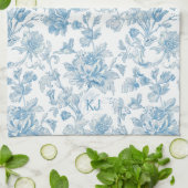 Toile-de-jouy Chinoiseries Blue Floral Pattern キッチンタオル (折り畳み)