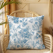 Toile-de-jouy Chinoiseries Blue Floral Pattern クッション
