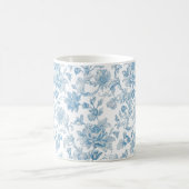 Toile-de-jouy Chinoiseries Blue Floral Pattern コーヒーマグカップ (中央)