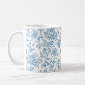 Toile-de-jouy Chinoiseries Blue Floral Pattern コーヒーマグカップ (左)