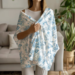 Toile-de-jouy Chinoiseries Blue Floral Pattern シェルパブランケット