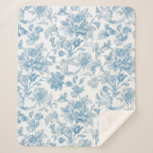 Toile-de-jouy Chinoiseries Blue Floral Pattern シェルパブランケット (正面)
