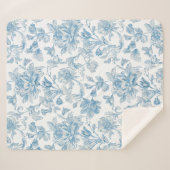 Toile-de-jouy Chinoiseries Blue Floral Pattern シェルパブランケット (正面(横))