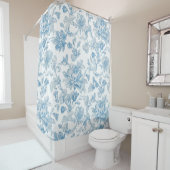 Toile-de-jouy Chinoiseries Blue Floral Pattern シャワーカーテン (インサイチュ)