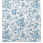 Toile-de-jouy Chinoiseries Blue Floral Pattern シャワーカーテン (正面)