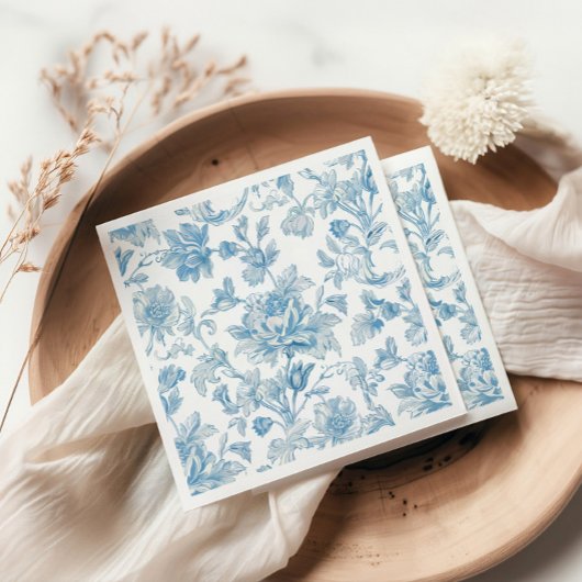 Toile-de-jouy Chinoiseries Blue Floral Pattern スタンダードカクテルナプキン
