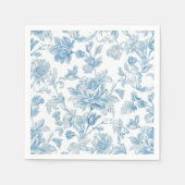 Toile-de-jouy Chinoiseries Blue Floral Pattern スタンダードカクテルナプキン (正面)
