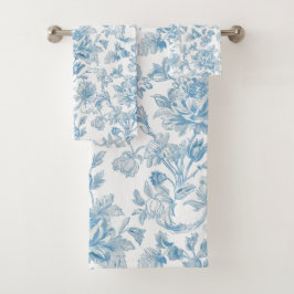 Toile-de-jouy Chinoiseries Blue Floral Pattern バスタオルセット