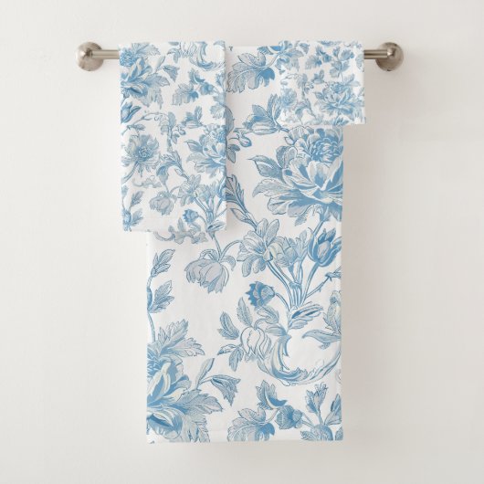 Toile-de-jouy Chinoiseries Blue Floral Pattern バスタオルセット (インサイチュ)